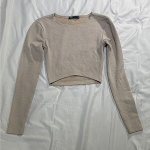 ZARA beige cropped ribbed long sleeve